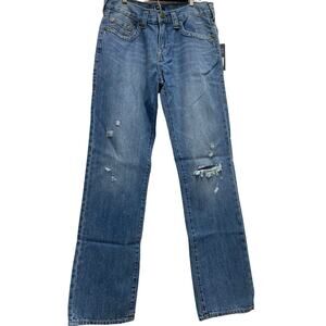 True Religion NWT Ricky Relaxed Straight Distressed Jeans Size 31x34 100% Cotton